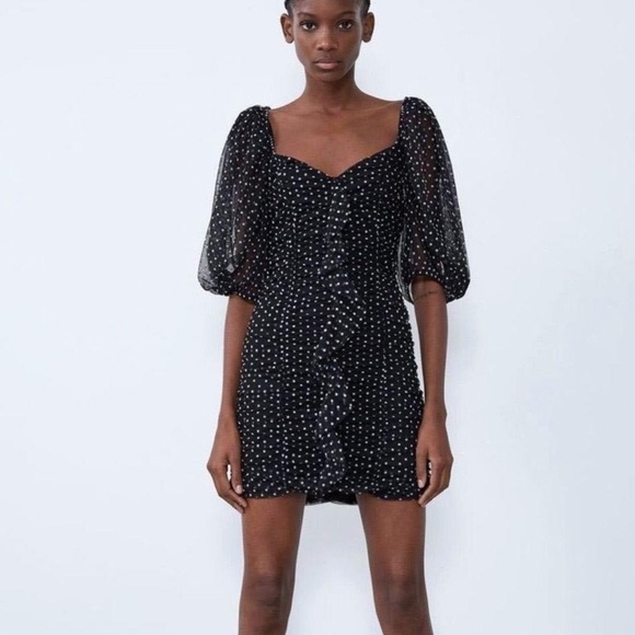 Zara Polka Dot Tulle Puff Sleeve Dress Size‎ Small Women - Picture 2 of 12